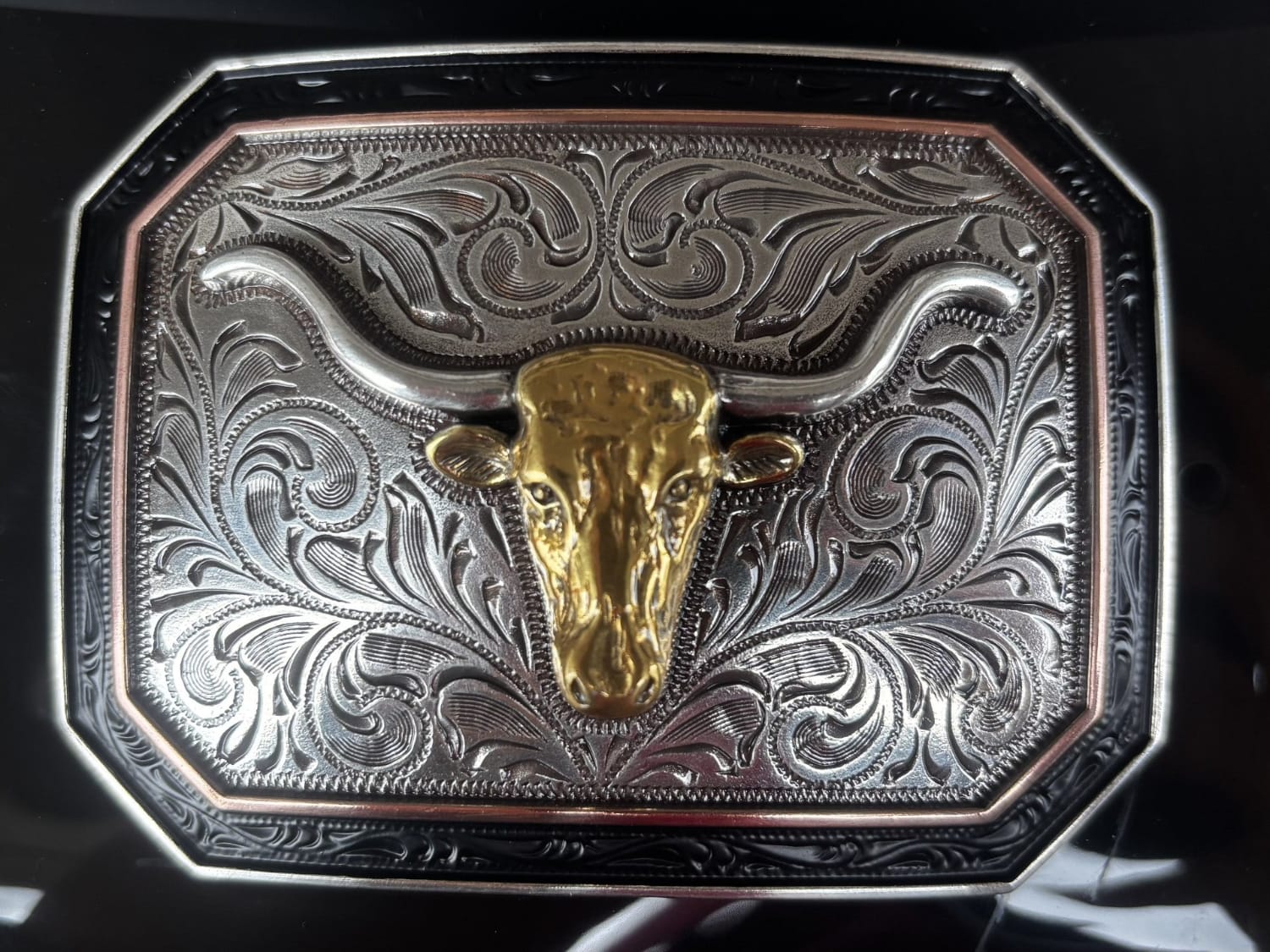 Ariat Belt Accessories Aged Silver/Aged Gold Ariat Belt Buckle Rectangle Longhorn Motif