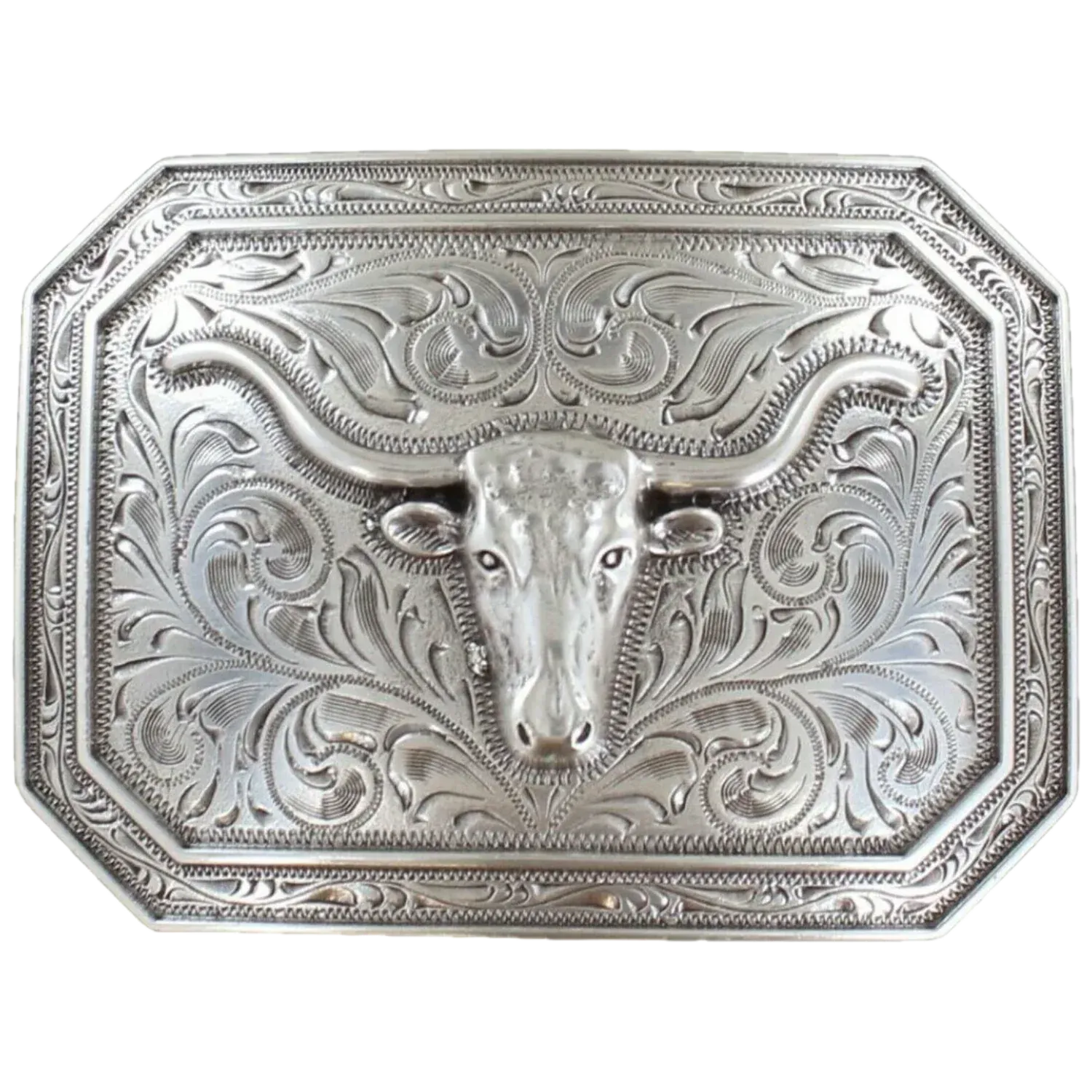 Ariat Belt Accessories Aged Silver Ariat Belt Buckle Rectangle Smooth Edge Longhorn