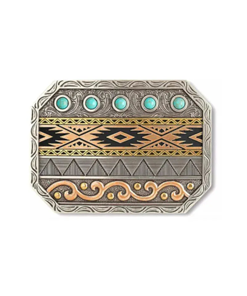 Ariat Belt Accessories Ariat Belt Buckle Retangle Multi Finish Engraved