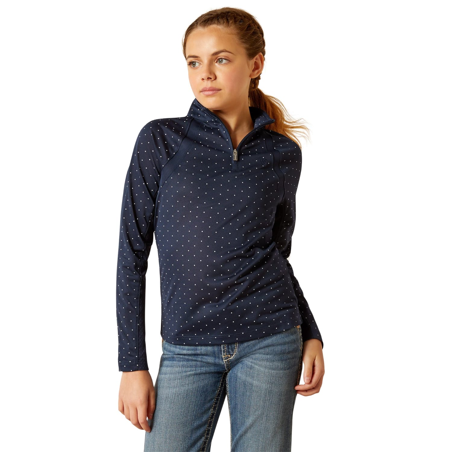 Ariat Kids Riding Tops - Jackets M / Navy Dot Ariat Sunstopper Shirt Youth 3.0