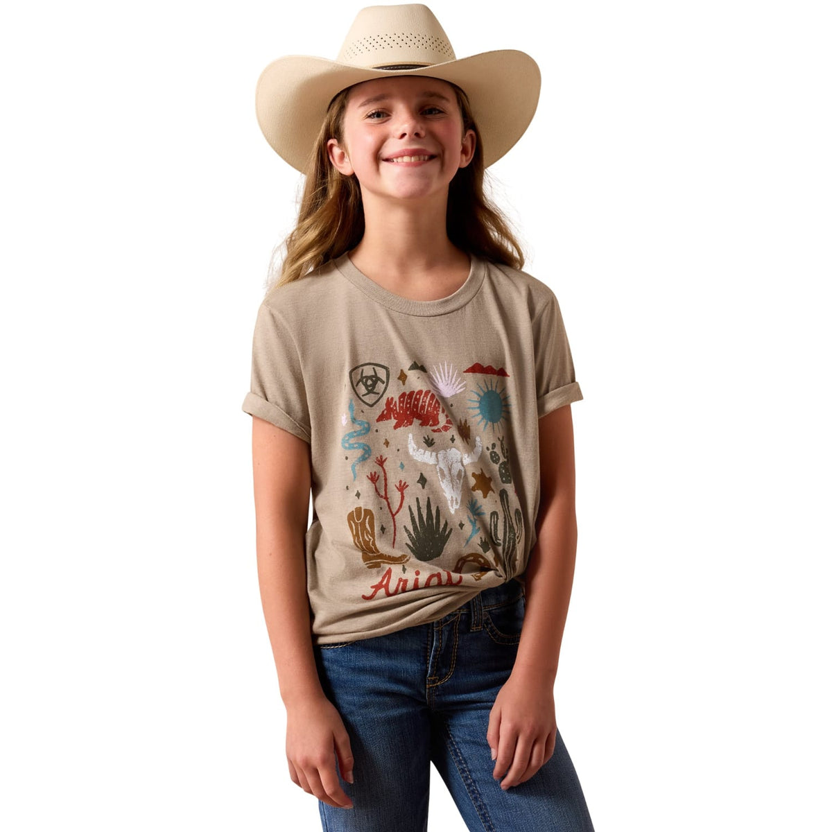 Ariat Kids Shirts M / Tan Ariat Tee Girls Western Collage