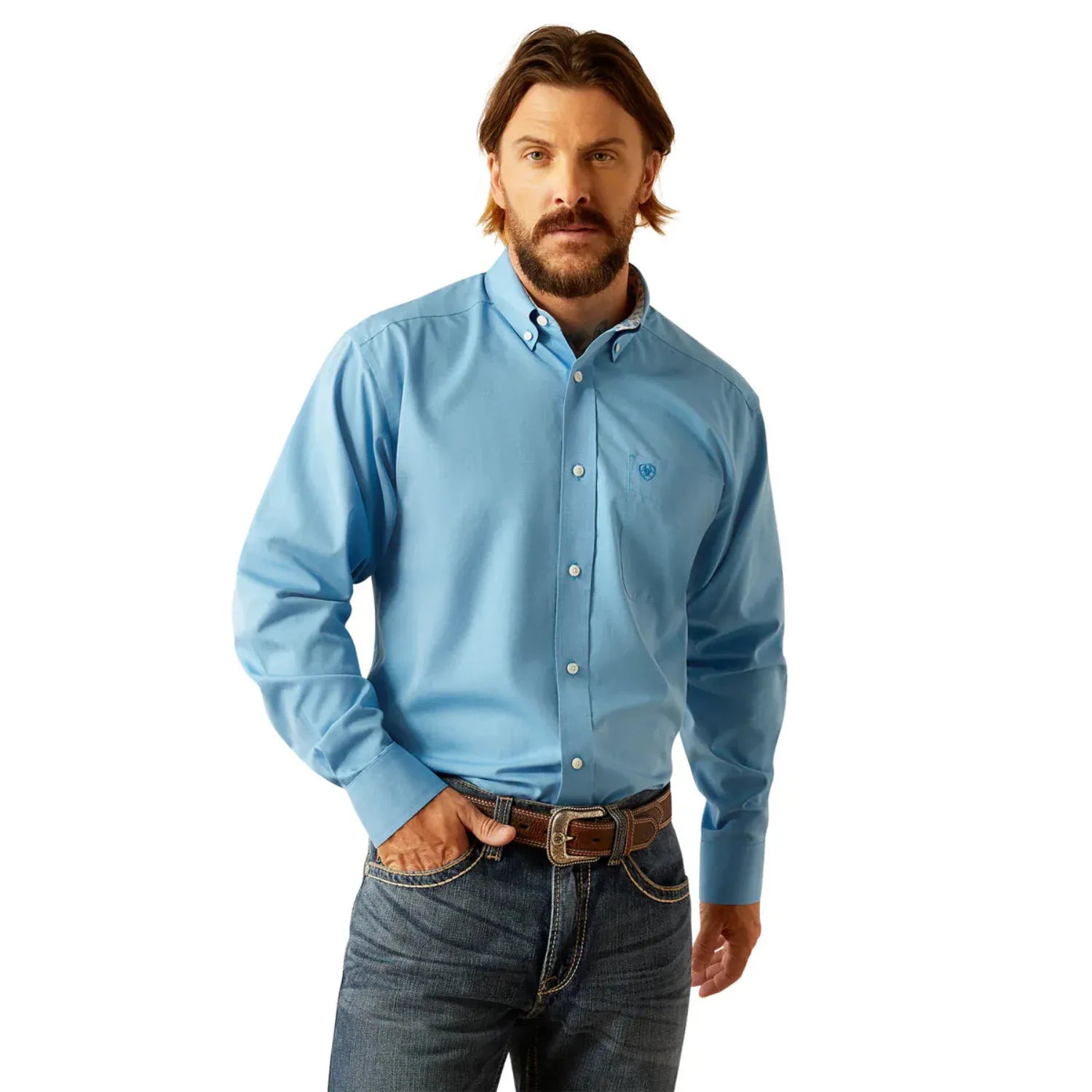 Ariat Mens Shirts M / Blue Ariat Shirt Mens Wrinkle Free Solid