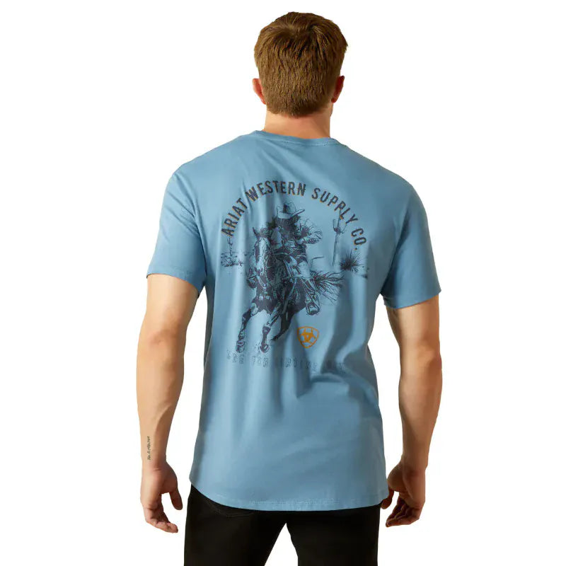 Ariat Mens Shirts M / Coronet Blue Ariat Tee Mens Blazing Saddle