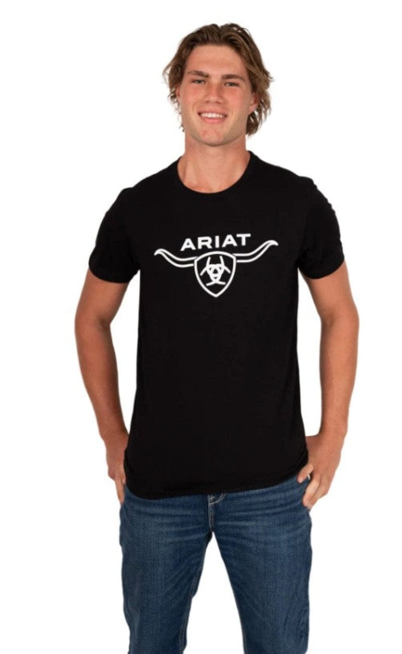 Ariat Mens Shirts S / Black Ariat Tee Mens Shield Horns