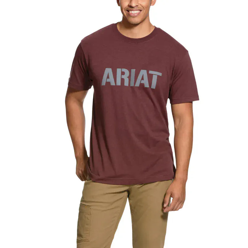 Ariat Mens Shirts S / Burgundy Heather Ariat Tee Mens Rebar Cotton Strong