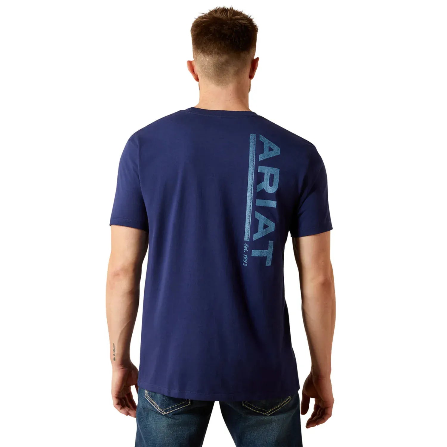 Ariat Mens Shirts S / Medieval Blue Ariat Tee Mens New Vertical Logo