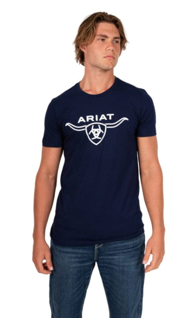 Ariat Mens Shirts S / Navy Ariat Tee Mens Shield Horns