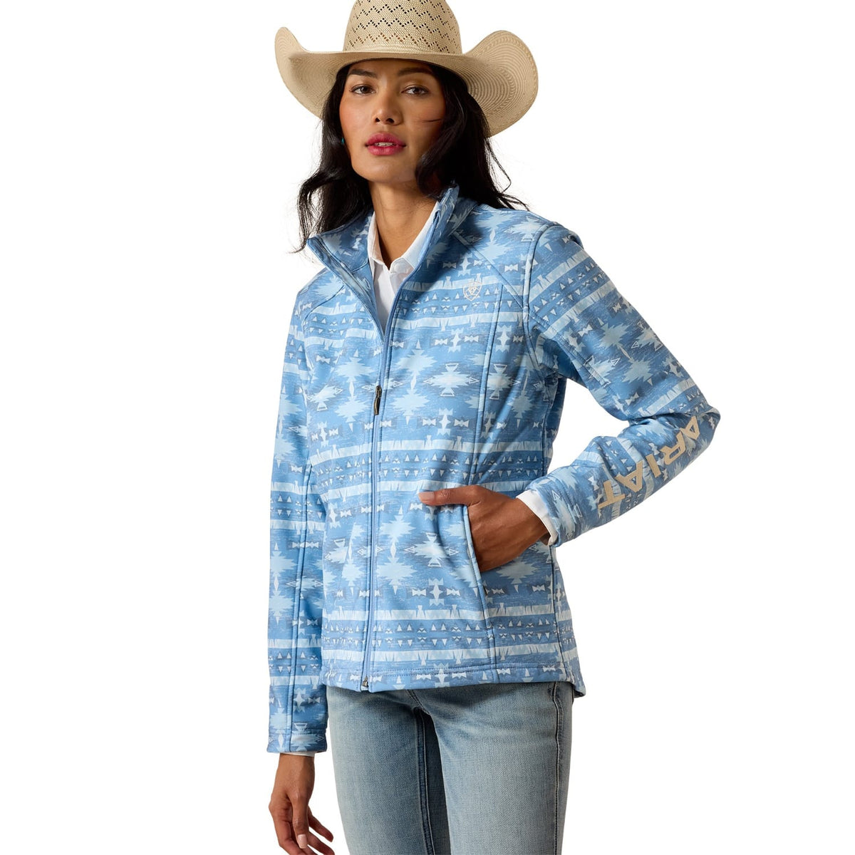 Ariat Womens Jumpers- Jackets - Vests XS / Blue Southwest Geo Ariat Jacket Womens Logo Softshell Ashleigh