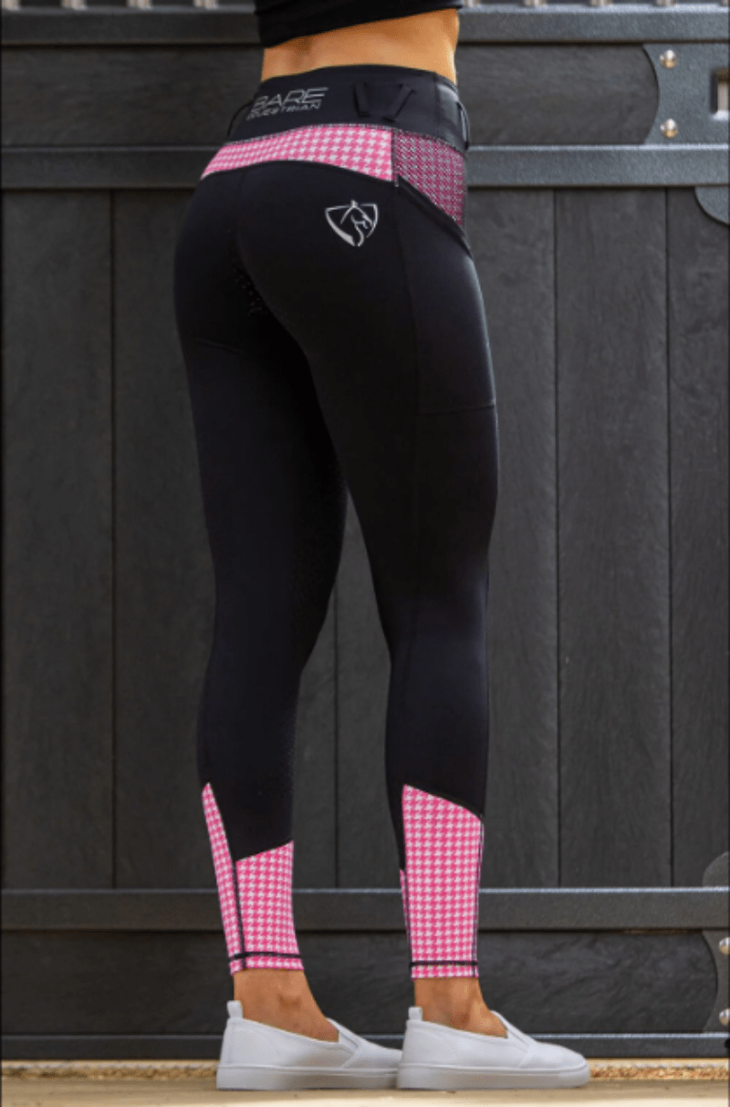 Bare Equestrian Womens Jodhpurs & Breeches S / Pink Houndstooth/Black Bare Equestrian Tights Womens No Grip Houndstooth