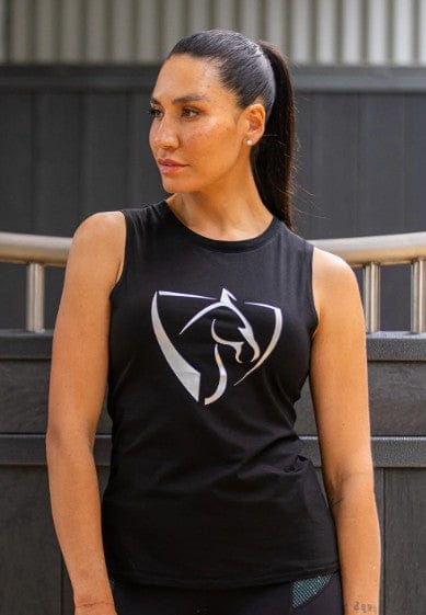 Bare Equestrian Womens Shirts XS / Black Bare Equestrian Womens Black & Silver Logo Tank Top