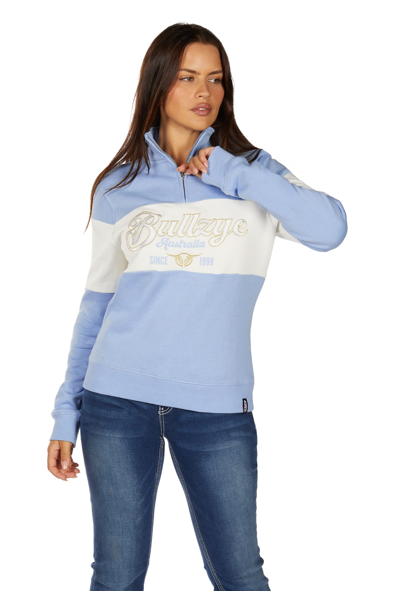 Bullzye Womens Jumpers- Jackets - Vests 08 / Light Blue/Cream Bullzye Jumper Womens Kai 1/4 Zip