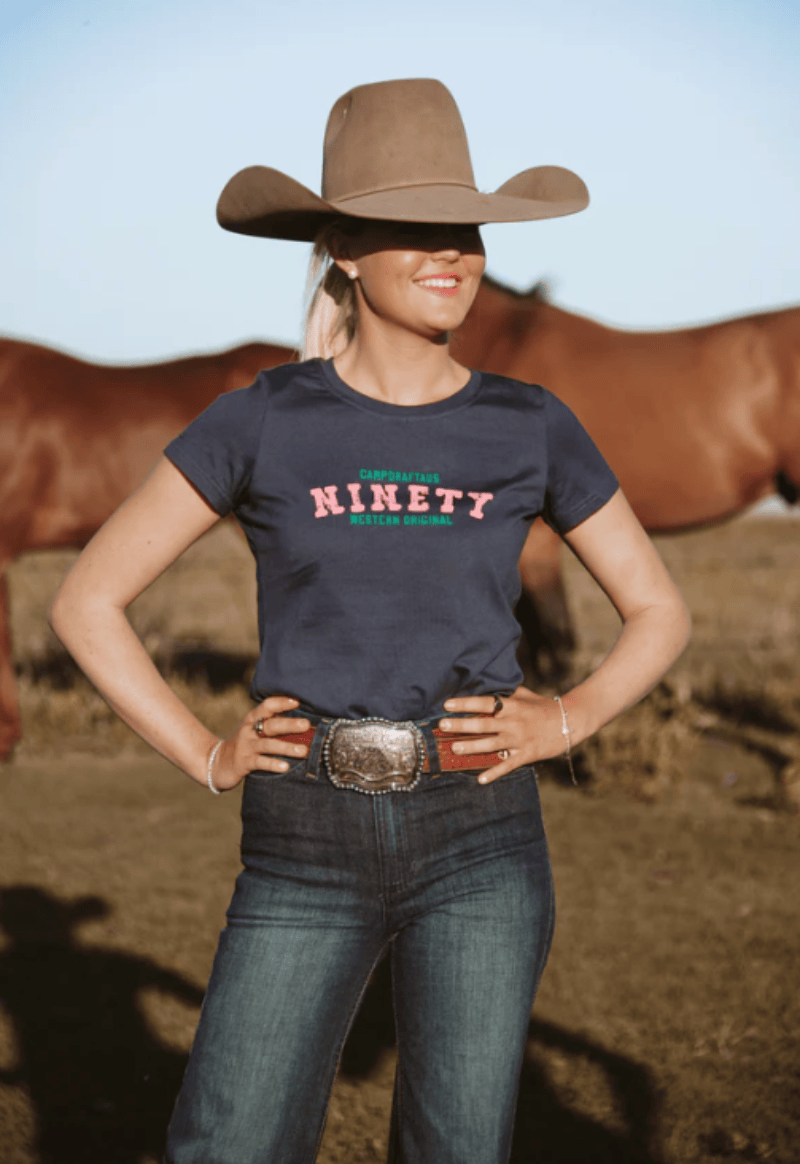 Campdraft Aus Womens Shirts 06 / Petrol Blue Campdraft Aus Tee Womens Ninety Logo