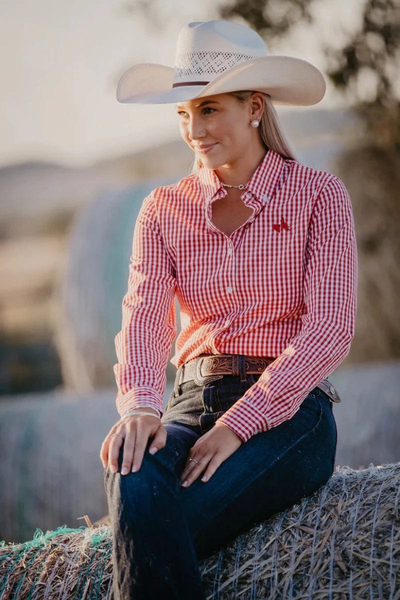 Campdraft Aus Long Sleeve Shirt Ladies Red Check – Gympie Saddleworld 