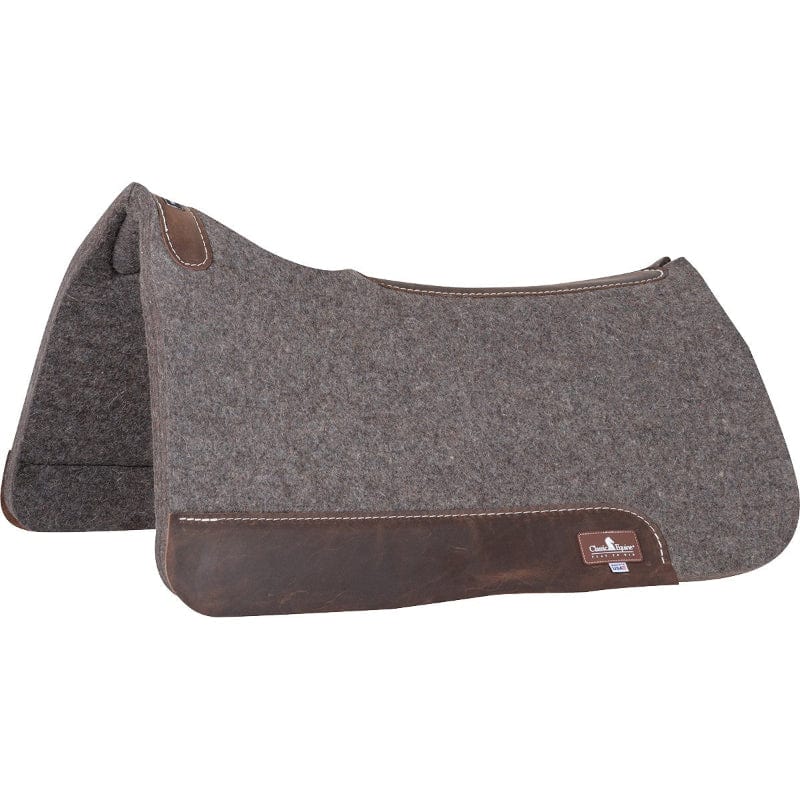 Classic Equine Saddle Pads Western Grey / 30x32in Classic Equine Saddle Pad Contoured 100% Wool 1/2in