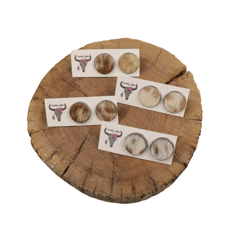 Country Allure Jewellery 20mm / Tan/White Country Allure Salt & Pepper Studs 20mm (CACOWHIDESTUDS&P)