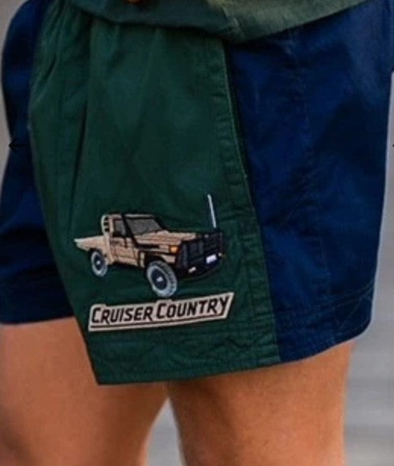 Crowbar Mens Shorts 30 / Heritage Green/Navy Crowbar Mens Pauly Cruiser Shorts Heritage Green & French Navy