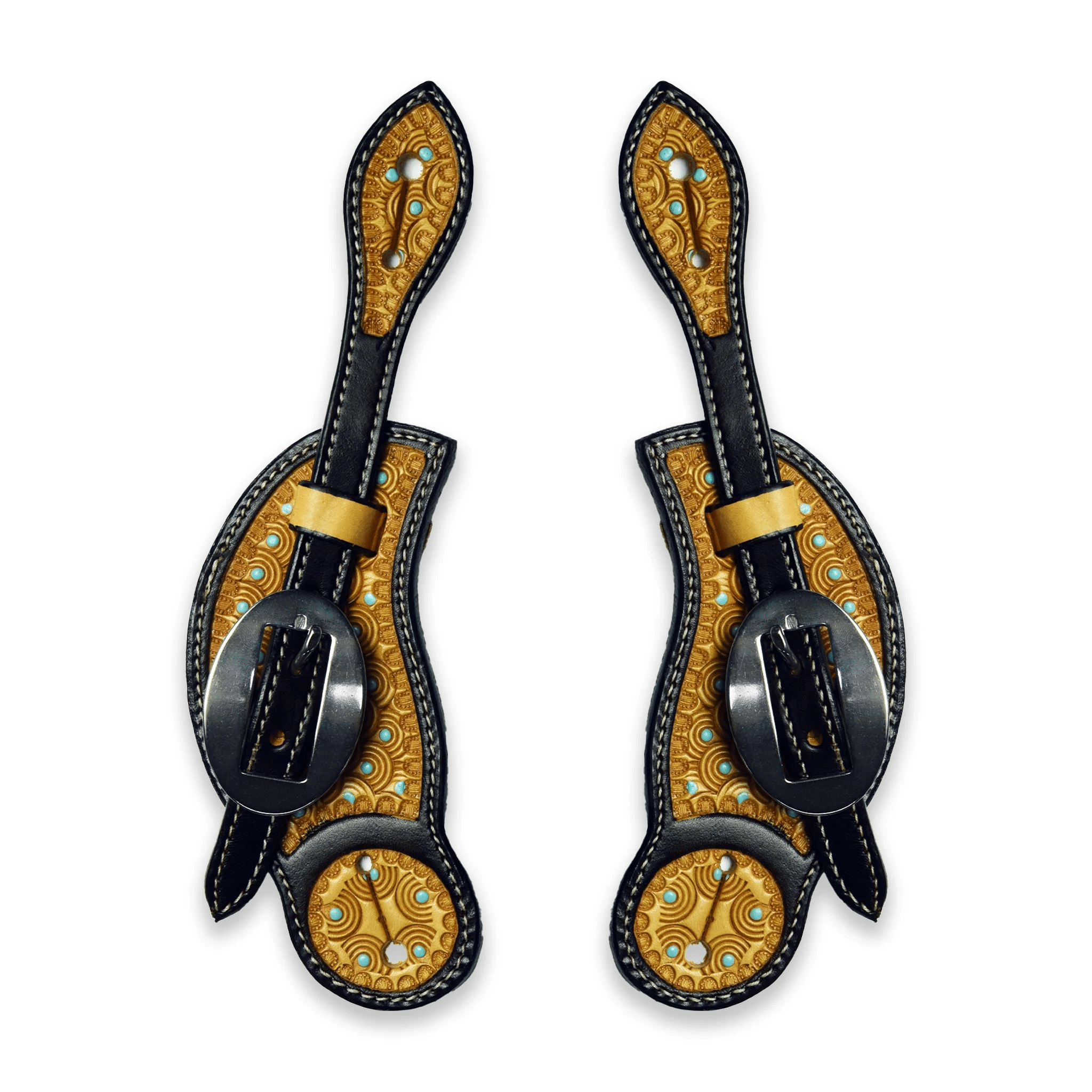 Ezy Ride Spur Straps Ezy Ride Spur Straps Cowboy Shaped with Stamping & Turquoise Dots