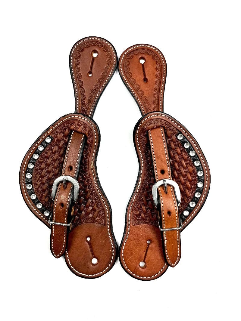 Ezy Ride Spur Straps Ladies / Chestnut Ezy Ride Spur Straps Cowboy with Stamping and Prisms (NE-AG-149)