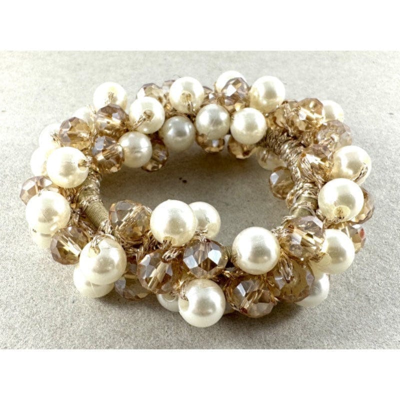 Gympie Saddleworld & Country Clothing Hair Accessories Faux Pearl and Crystal Scrunchie Champagne/Cream