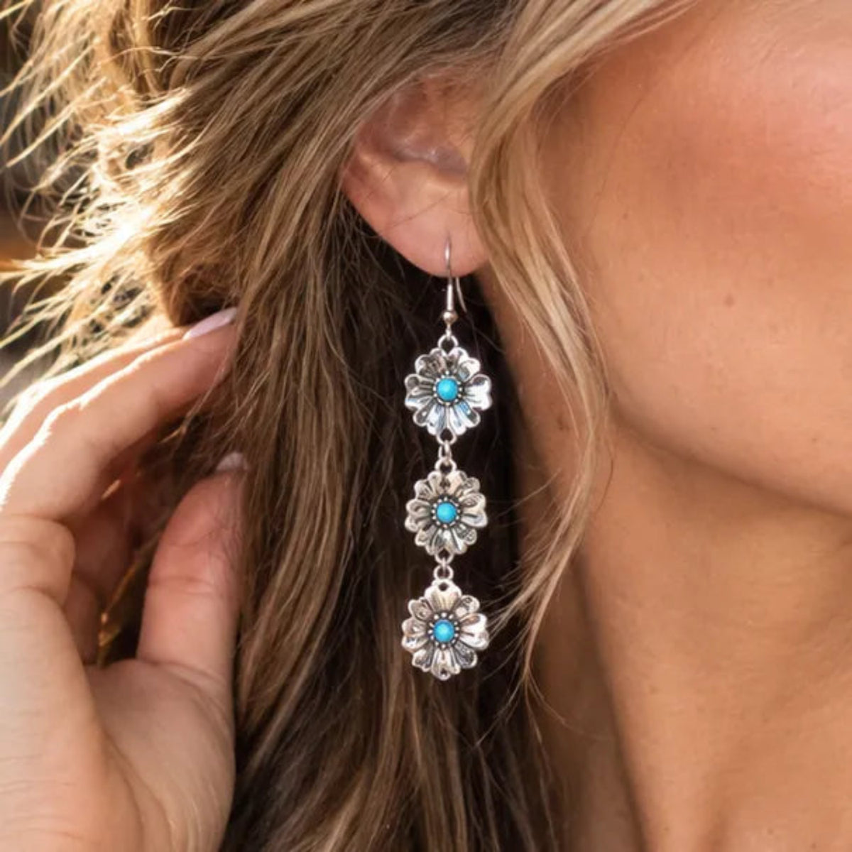 Gympie Saddleworld & Country Clothing Jewellery Floral Turquoise Earrings Dangles