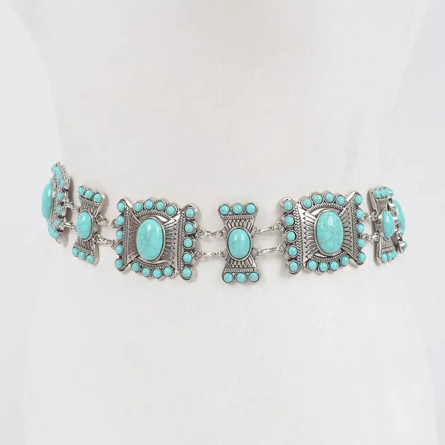 Gympie Saddleworld & Country Clothing Womens Belts Western Chain Belt Multi Metal with Turquoise