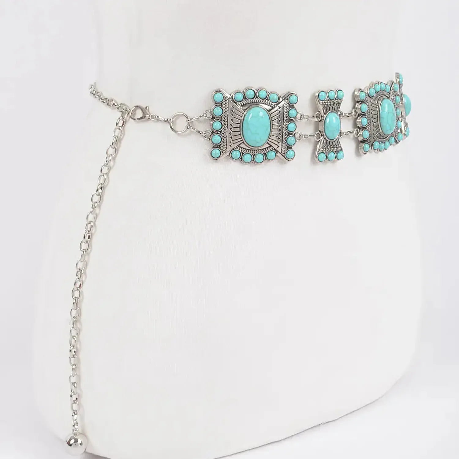 Gympie Saddleworld & Country Clothing Womens Belts Western Chain Belt Multi Metal with Turquoise