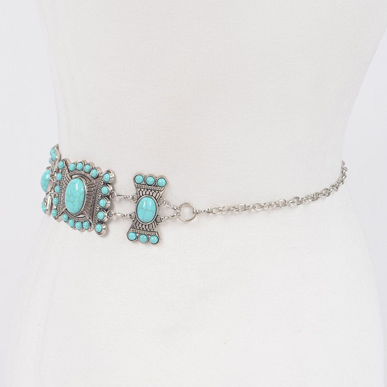 Gympie Saddleworld & Country Clothing Womens Belts Western Chain Belt Multi Metal with Turquoise