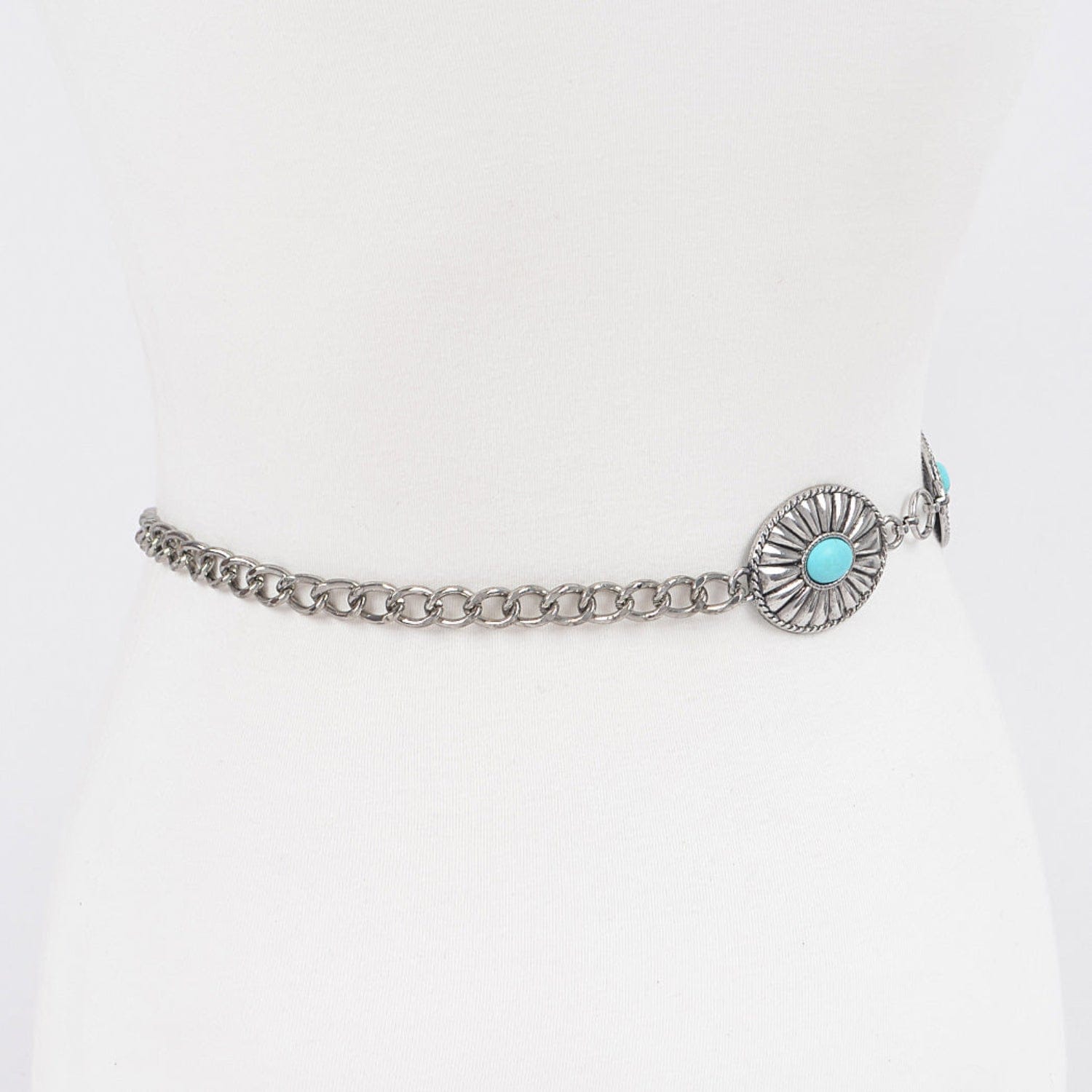 Gympie Saddleworld & Country Clothing Womens Belts Western Chain Belt Rounded Concho Turquoise