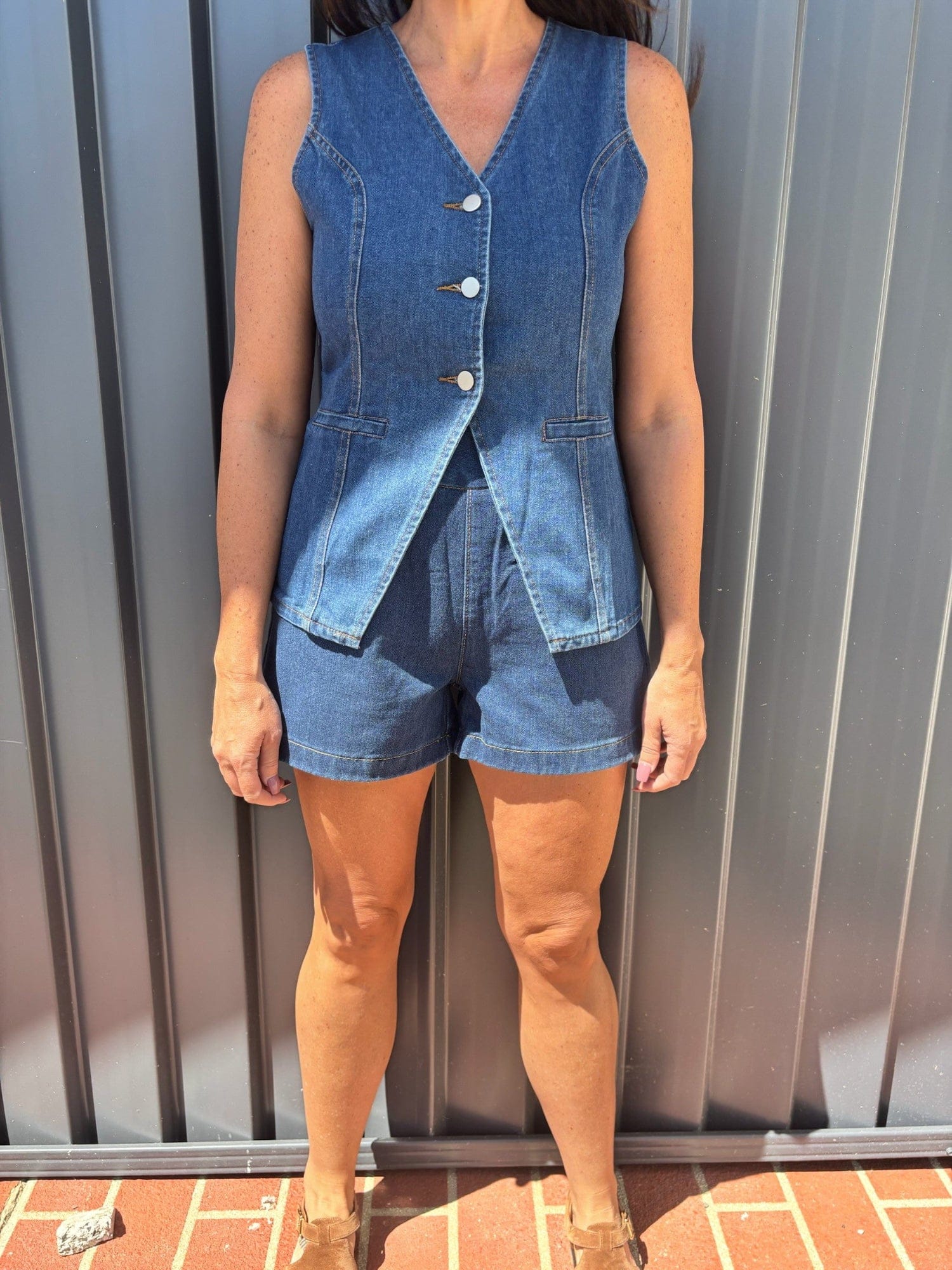 Gympie Saddleworld & Country Clothing Womens Shirts Vest Top Womens Longline Button Up Denim