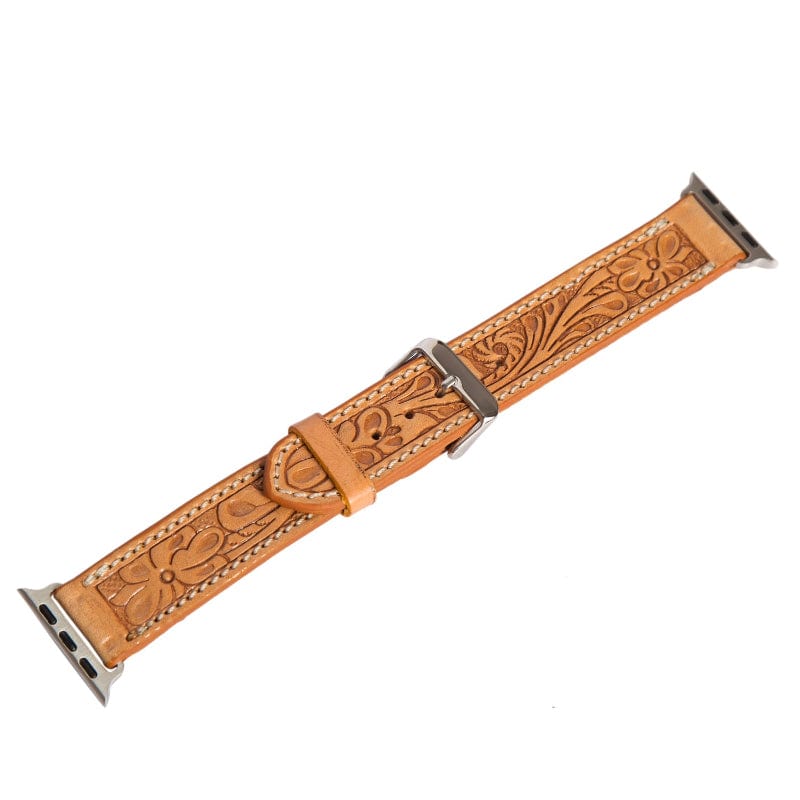 Gympie Saddleworld Gifts & Homewares L 42/44/45mm / Tan Leather Tooled Apple Watch Straps