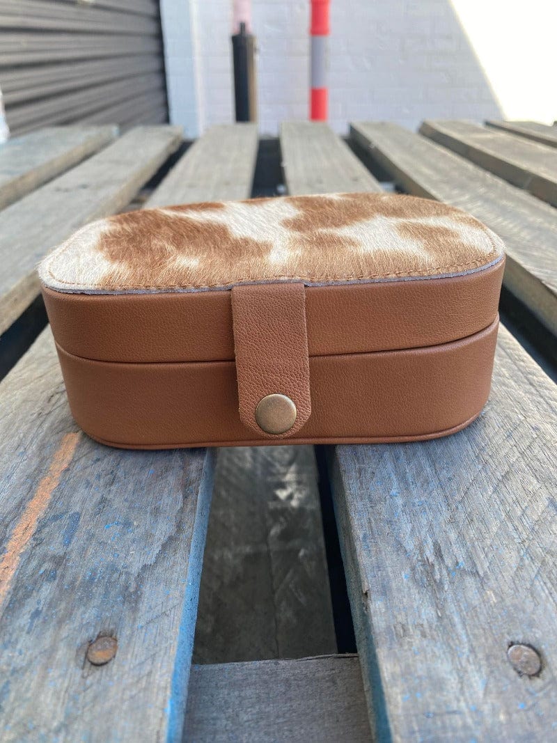 Gympie Saddleworld Gifts & Homewares Tan Cowhide Travel Jewellery Box