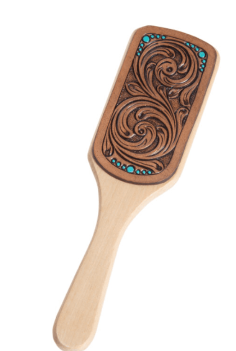 Gympie Saddleworld Hair Accessories Dark Brown Leather Tooled Hair Brush