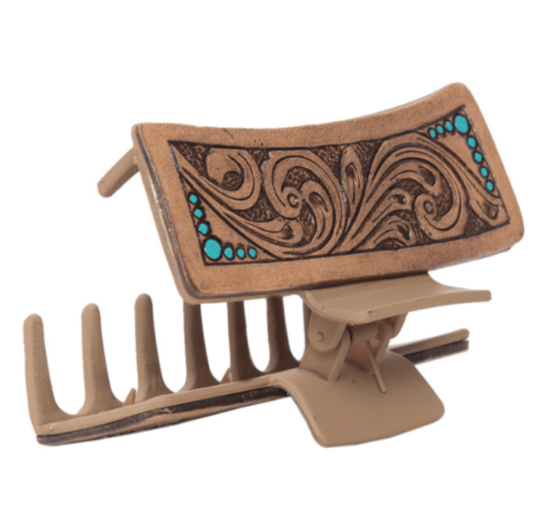 Gympie Saddleworld Hair Accessories Dark Brown Leather Tooled Hair Clip
