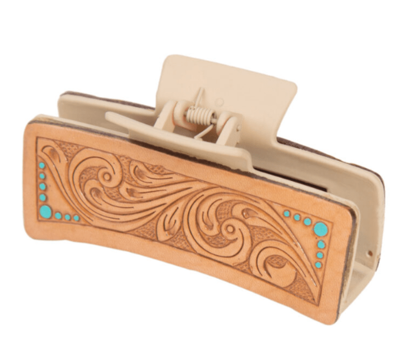 Gympie Saddleworld Hair Accessories Tan Leather Tooled Hair Clip