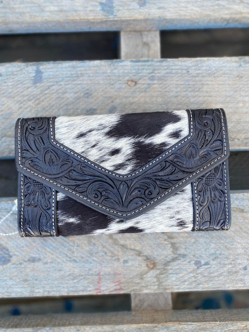 Gympie Saddleworld Handbags & Wallets Black/White Trifold Cowhide &Tooled Leather Wallet (AW26)