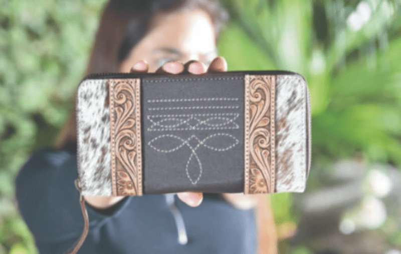 Gympie Saddleworld Handbags & Wallets Cowhide & Tooled Wallet with Boot Stitch