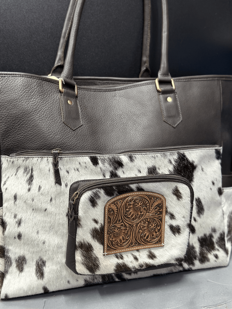 Gympie Saddleworld Handbags & Wallets Dark Brown Cowhide & Leather Tooling Nappy Bag