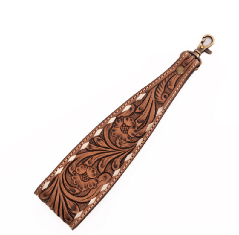 Gympie Saddleworld Handbags & Wallets Dark Brown Leather Tooled Wristlet Bag Strap