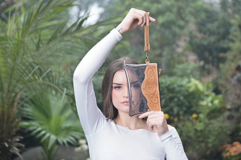 Gympie Saddleworld Handbags & Wallets Tan Leather Tooled Clutch