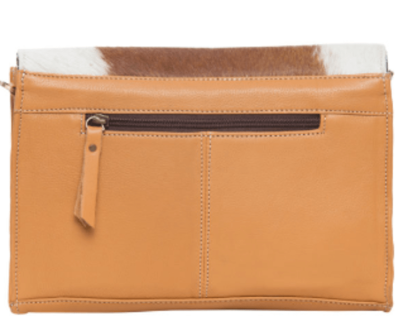 Gympie Saddleworld Handbags & Wallets Tan/White Cowhide Handbag with Tooled Leather