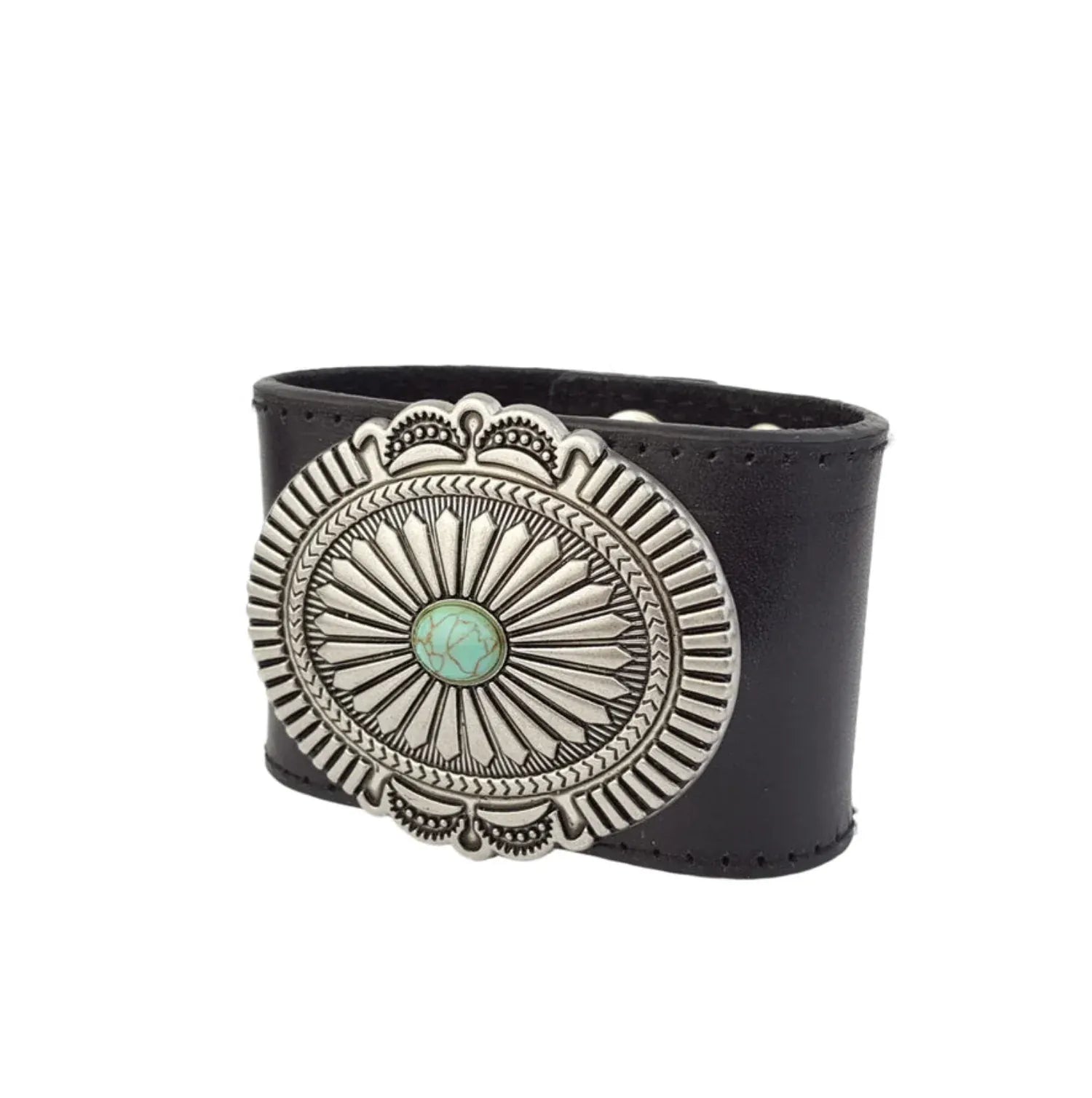 Gympie Saddleworld Jewellery Black Genuine Leather Cuff with Oval Concho