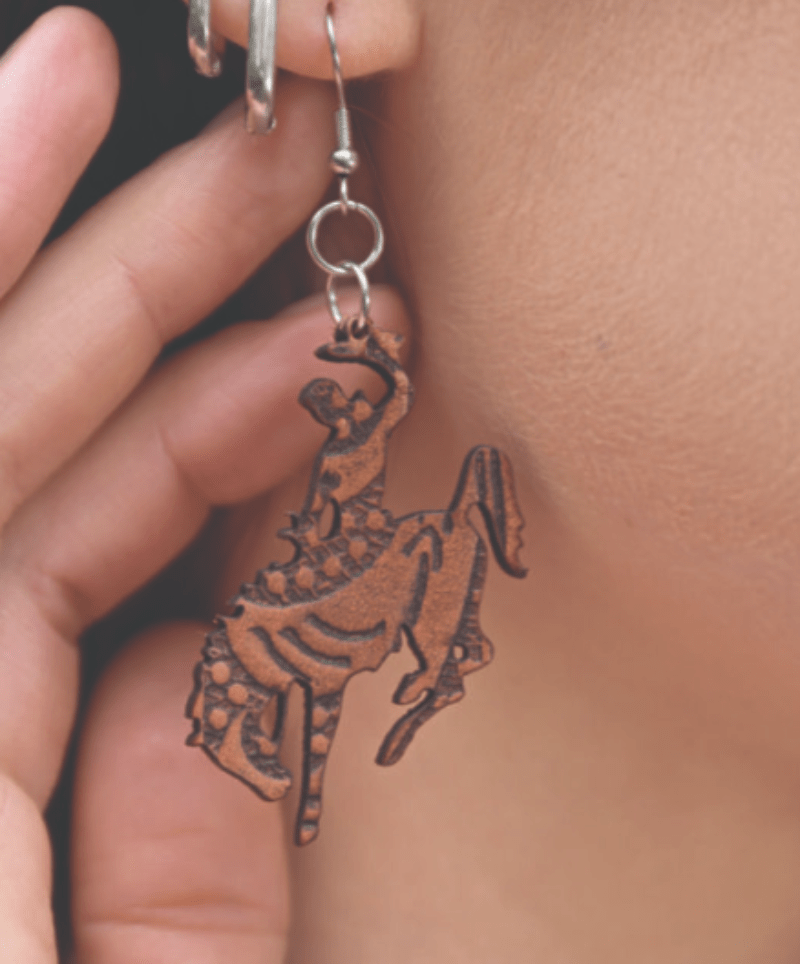 Gympie Saddleworld Jewellery Dark Brown Leather Tooled Horse Earrings