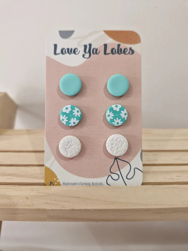 Gympie Saddleworld Jewellery Fiji Earrings Olivia Triple Stud Pack Gingham