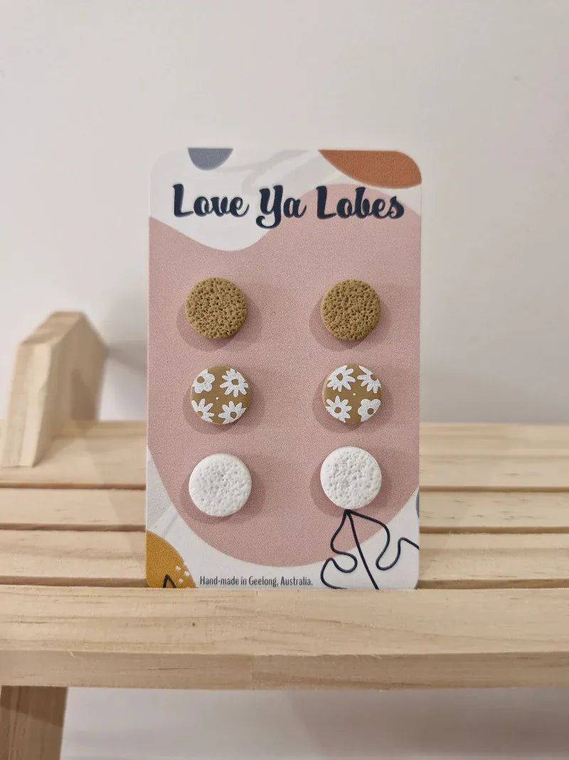 Gympie Saddleworld Jewellery Latte Earrings Olivia Triple Stud Pack Gingham