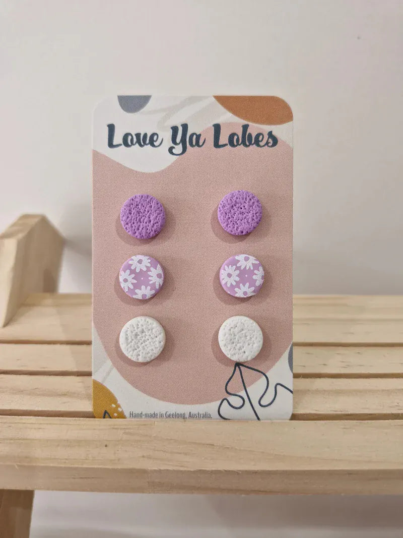 Gympie Saddleworld Jewellery Lilac Earrings Olivia Triple Stud Pack Gingham