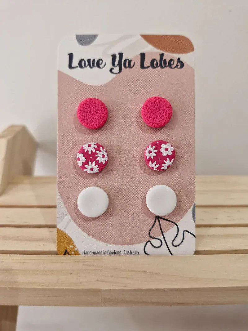 Gympie Saddleworld Jewellery Raspberry Earrings Olivia Triple Stud Pack Gingham
