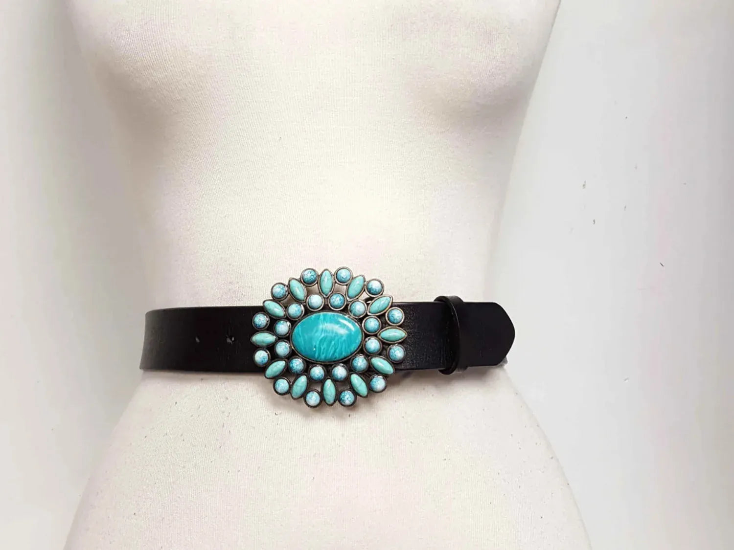 Gympie Saddleworld Womens Belts Leather Belt Western Turquoise Floral Buckle