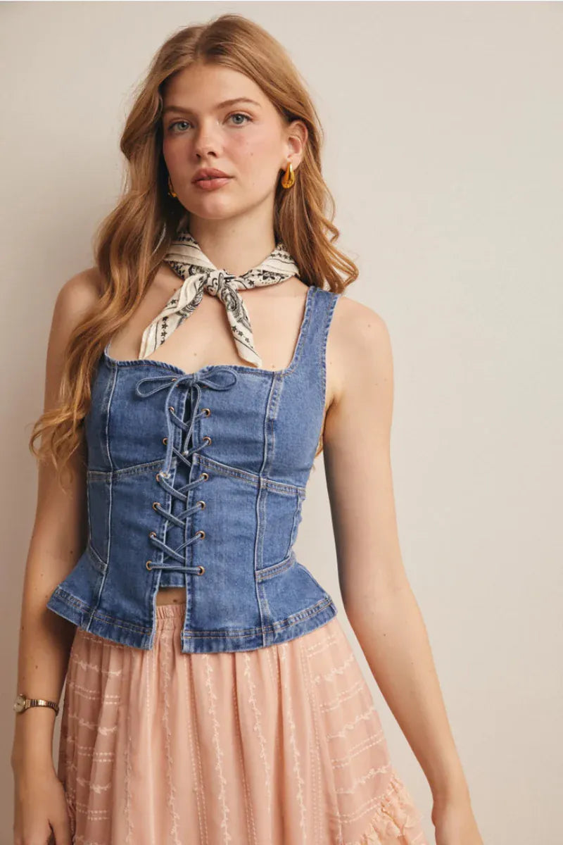 Gympie Saddleworld Womens Shirts S / Stonewash Denim Lace Up Top Womens Corset