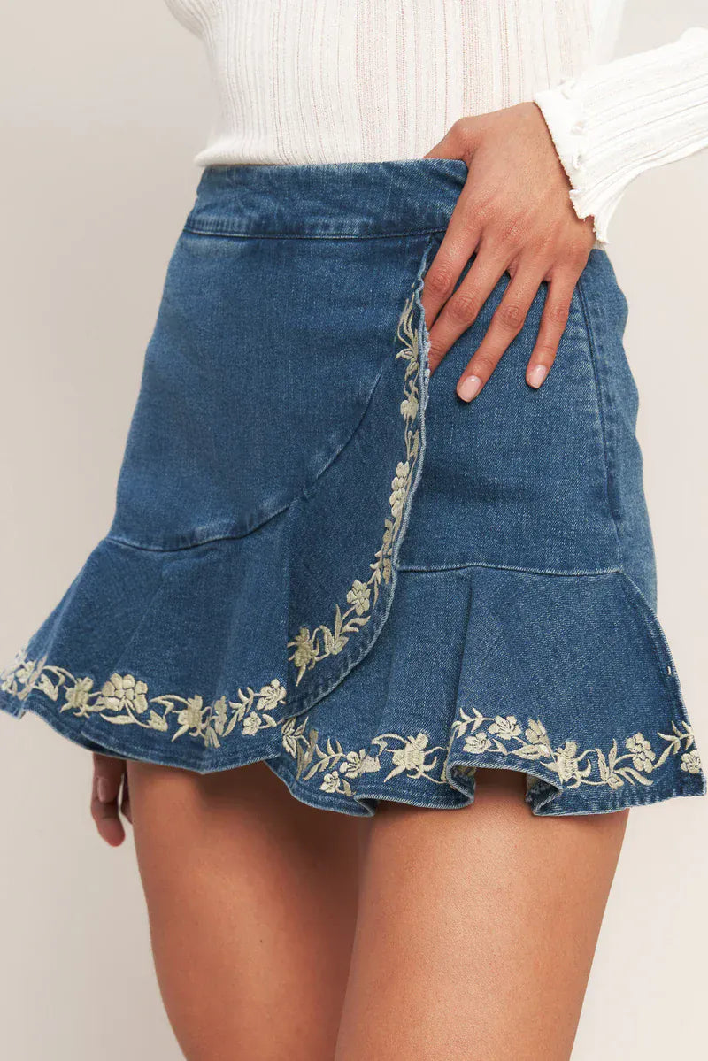 Gympie Saddleworld Womens Shorts- Skirts - Dresses S / Medium Indigo Western Skort Womens with Embroidered Hem