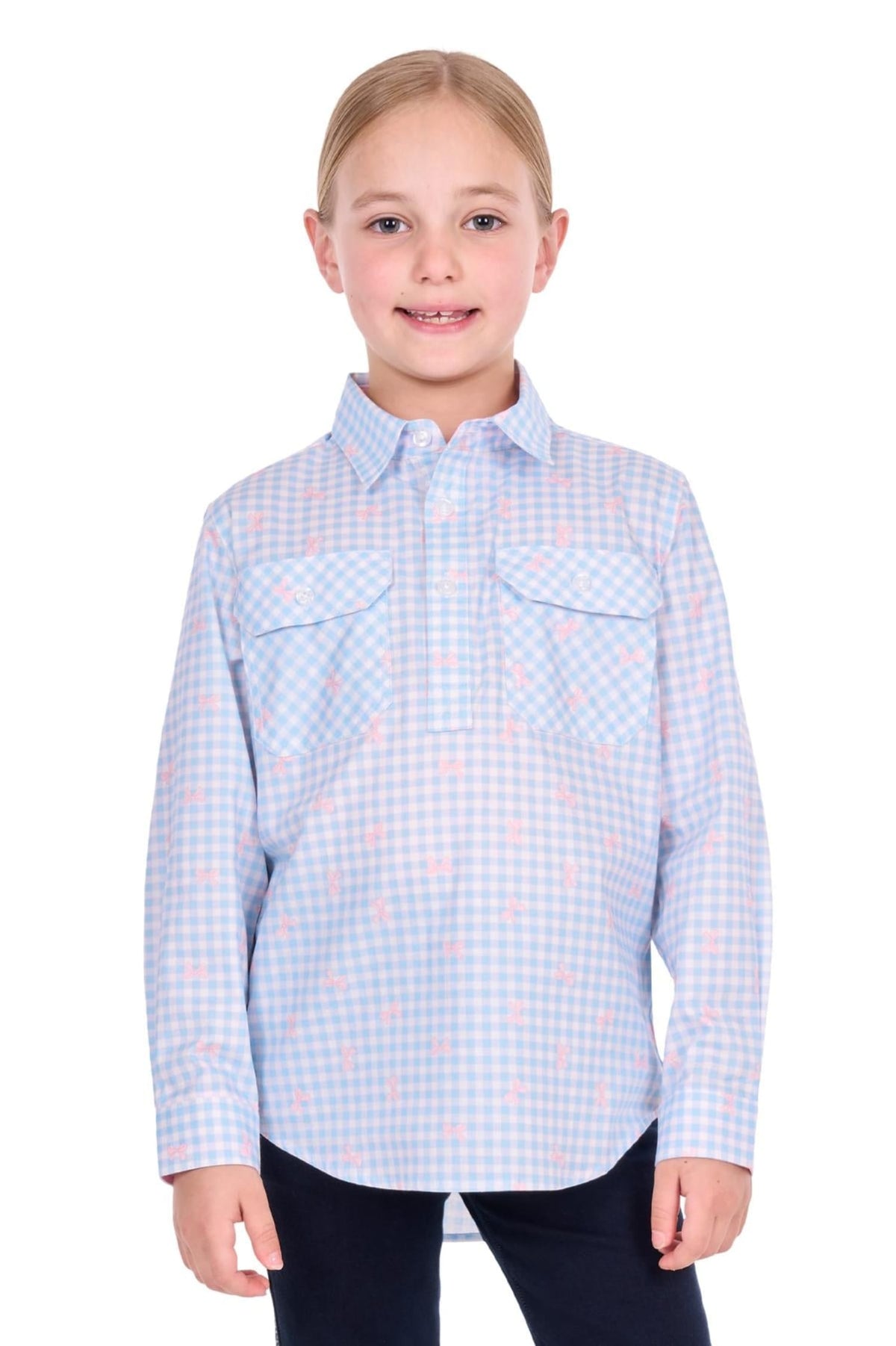 Hard Slog Kids Shirts 04 / Pale Blue/Pink Hard Slog Shirt Girls Lillia Half Button